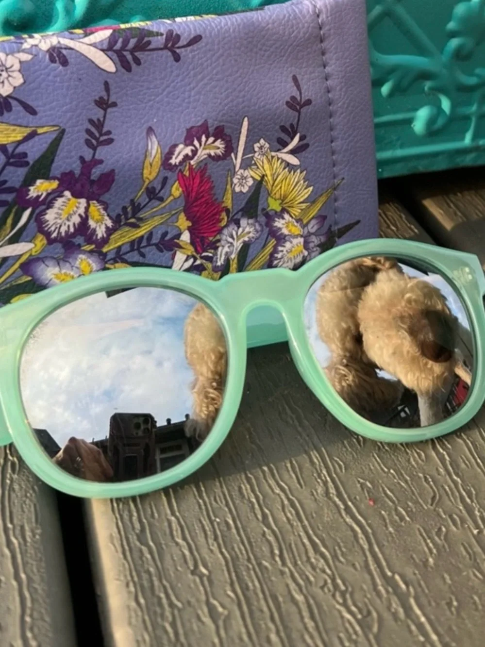Retro Perverse Mirrored Light Blue Sunglasses w/ Floral Case UV400 Y2K